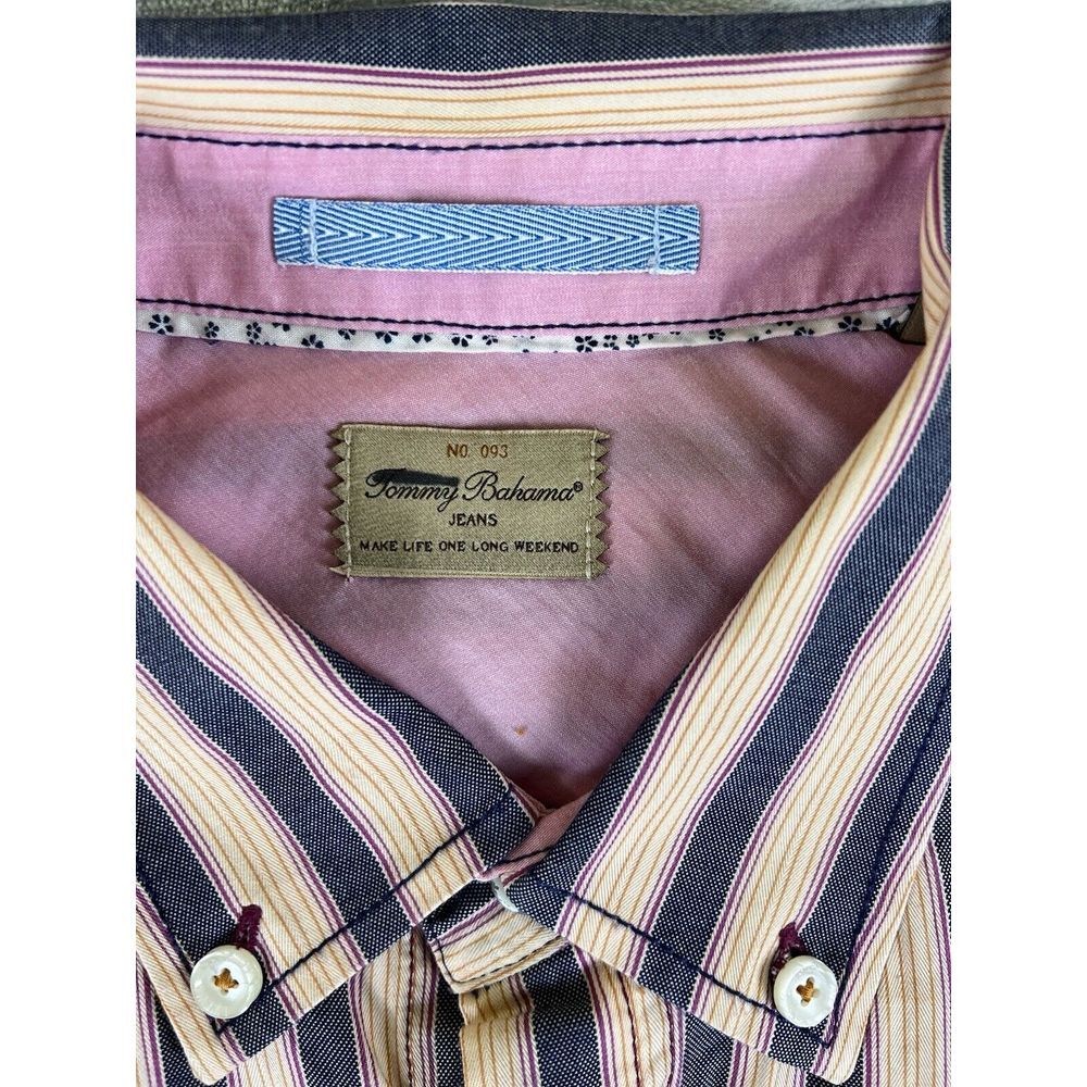 Tommy Bahama Mens Button Down Shirt Large Long Sleeve Striped Blue Pink & Orange - Picture 4 of 6